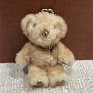 Coach Tan Sherpa Teddy Bear Keychain